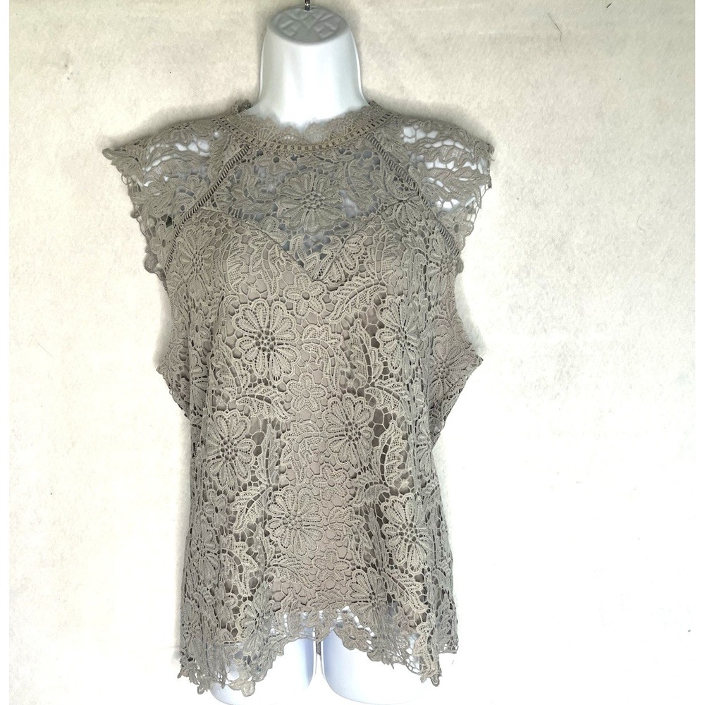 Adiva Crochet Lace Sleeveless Top Large Gray Fairy Chic Elevated Victorian